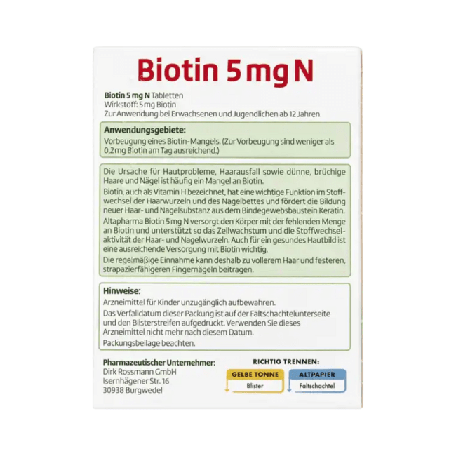 BIOTIN 5 MG (REPAIR SKIN AND HAIR AND NAILS) +12 YEARS