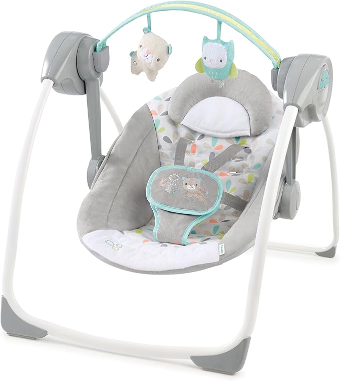 Ingenuity Comfort 2 Go Compact Portable 6-Speed Cushioned Baby Swing with Music, Folds Easy